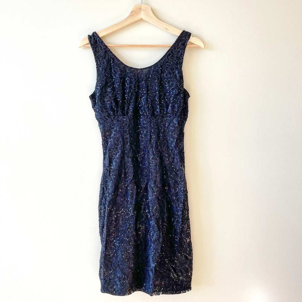 George Sequin Lace Little Black Party Dress Small